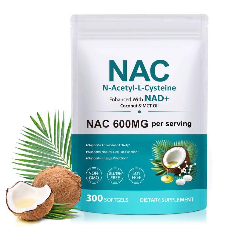 AIQIUSHA NAC Supplement 600mg, N-Acetyl Cysteine Softgels with Coconut & MCT Oil, Daily Wellness Support, Non-GMO, Gluten Free, 300 Softgels