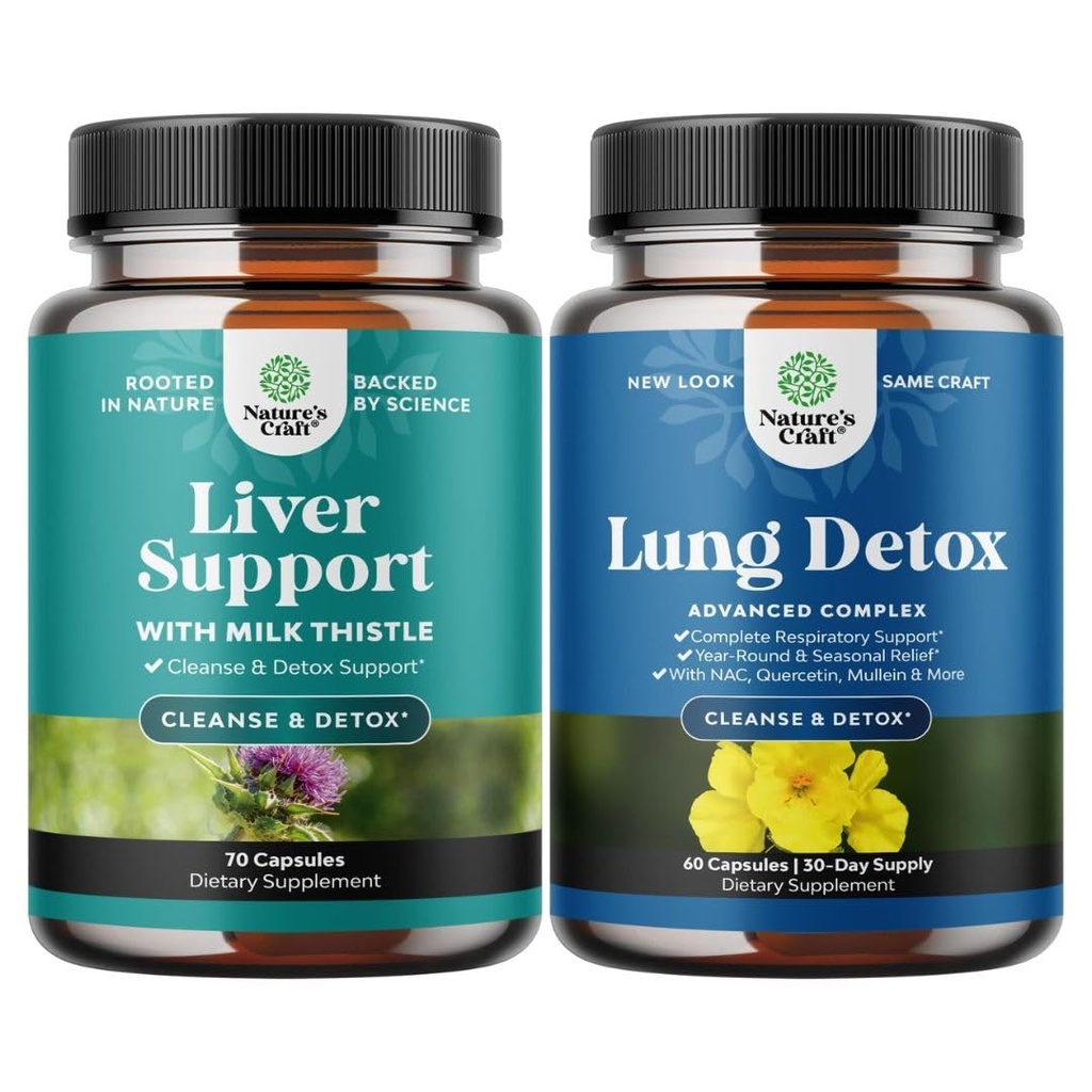 Bundle of Liver Cleanse Detox & Repair - Συμπλήρωμα γαϊδουράγκαθου γάλακτος για Digetion & Immune Health with Beetroot & Artichoke and Lung Detox Mullein Leaf Capses with NAC Quercetin & Cordyceps Extracts