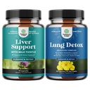 Bundle of Liver Cleanse Detox & Repair - Milk Thistle Supplement for Digestion & Immune Health with Beetroot & Artichoke and Lung Detox Mullein Leaf Capsules with NAC Quercetin & Cordyceps Extracts