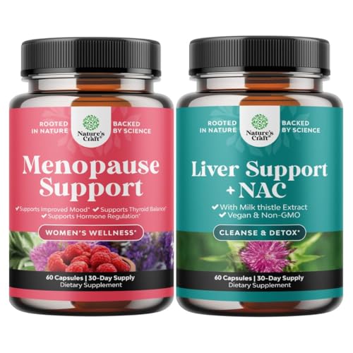 Bundle of Complete Herbal Menopause Supplement for Night Sweats Hot Flashes & Mood Swings and Liver Support NAC Supplement with Milk Thittle for Liver Cleanse Detox & Repair - N Acetyl Cysteine