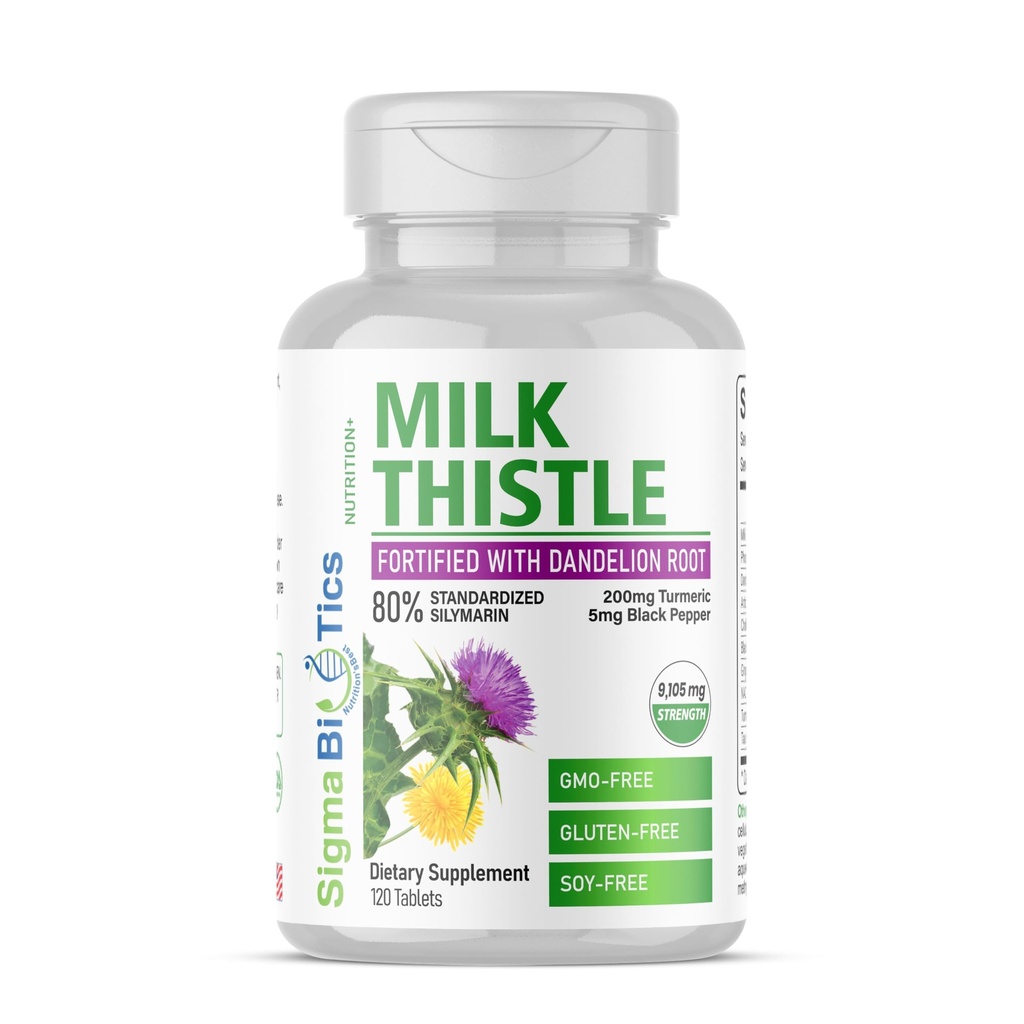 Milk Thistle Extract 9105mg – Fortified with Dandelion Root, Turmeric, Black Pepper, NAC, Choline & Taurine – 80% Standardized Silymarin for Liver Support – GMO-Free, Gluten-Free, Soy-Free 120 Tablets