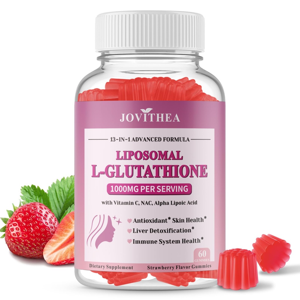 Liposomal Glutathione Gummies 1000mg, High Absorption Glutathione Supplement with Vitamin C, NAC, Milk Thistle for Skin Health, Liver Detox & Immune, Vegan, Sugar Free, Strawberry Flavor, 60 Count