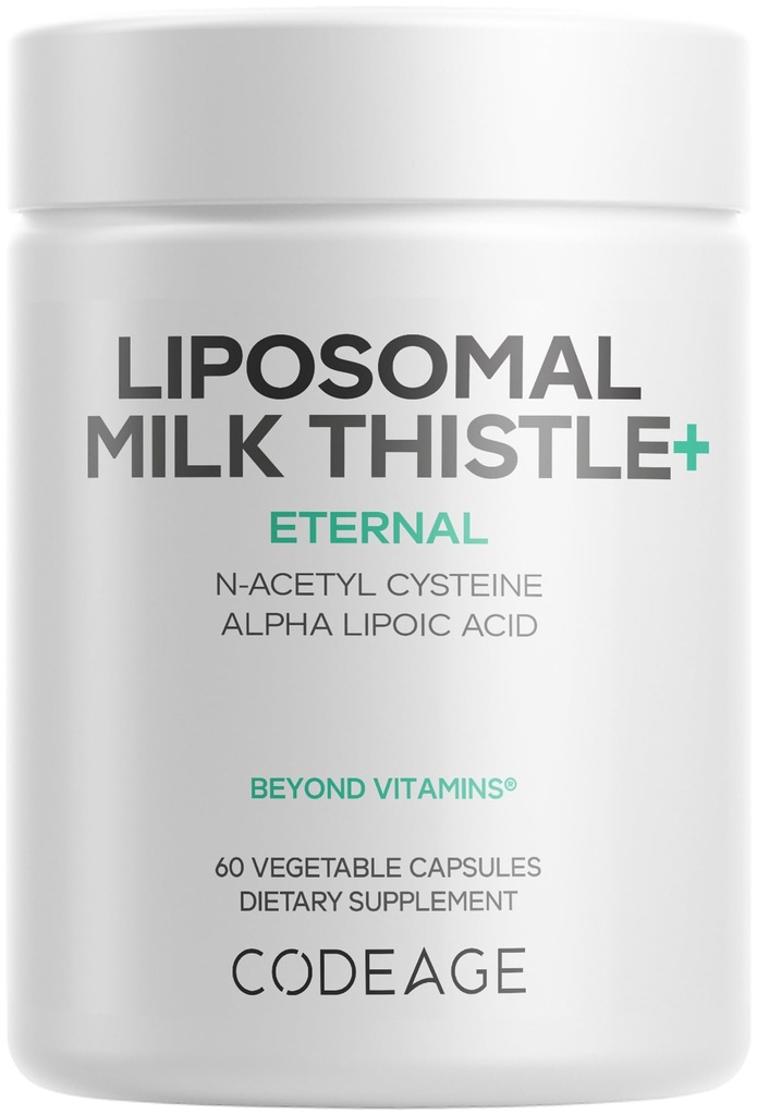 Codeage Liposomal Milk Thistle+ Supplement - Silymarin from Silybum Marianum, NAC, Artichoke Leaf, Dandelion Root, Alpha Lipoic Acid, BioPerine, Liposomal Delivery - Non-GMO - 60 Capsules