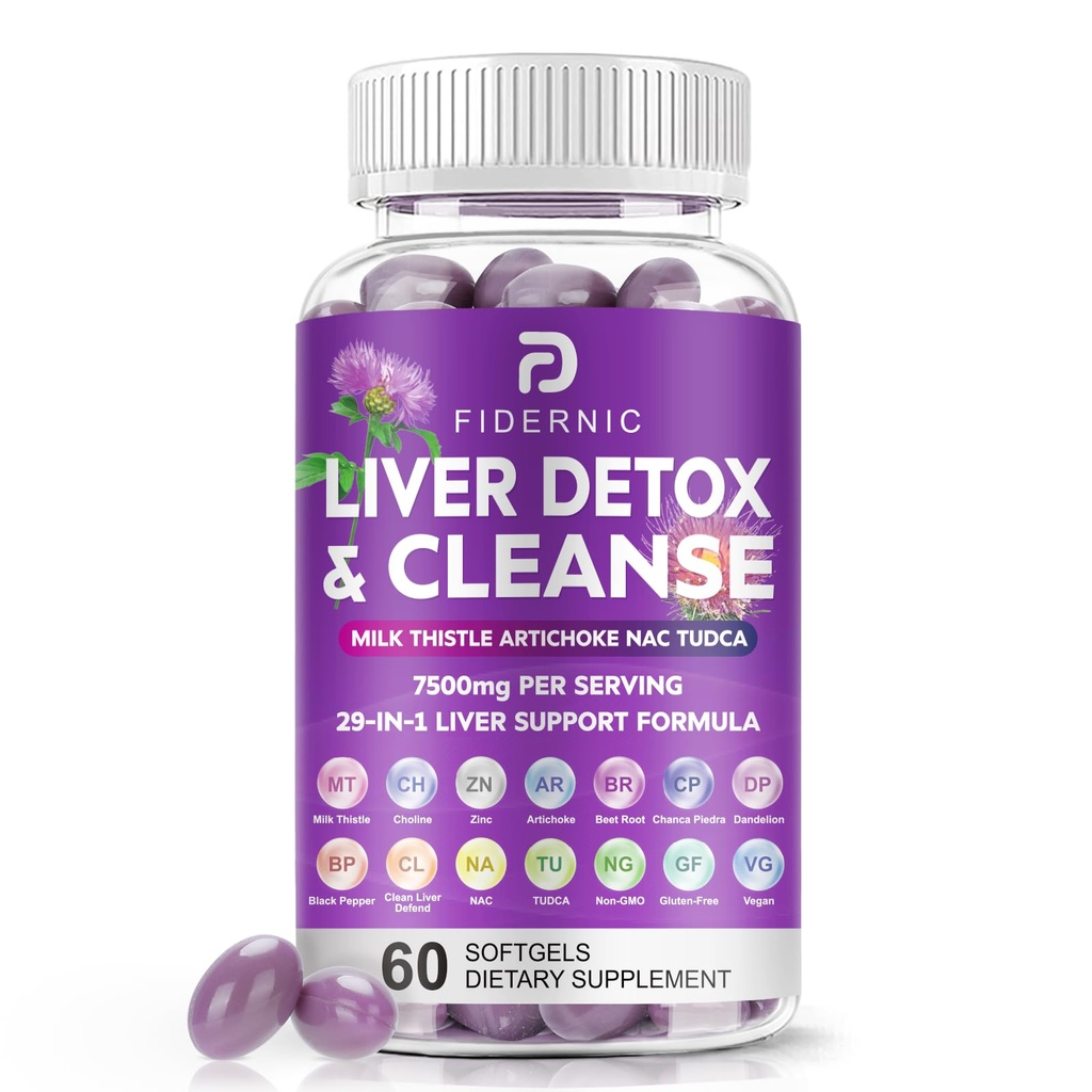 Liver Cleanse Detox & Repair - Βότανο Γάλα Θήκη υποστήριξης ήπατος συμπλήρωμα, 7500mg Δύναμη Ηπατική Υγεία Υποστήριξη με Silymarin Artichoke Extract Dandelion Beet TUDCA Choline NAC, 60 Softgels