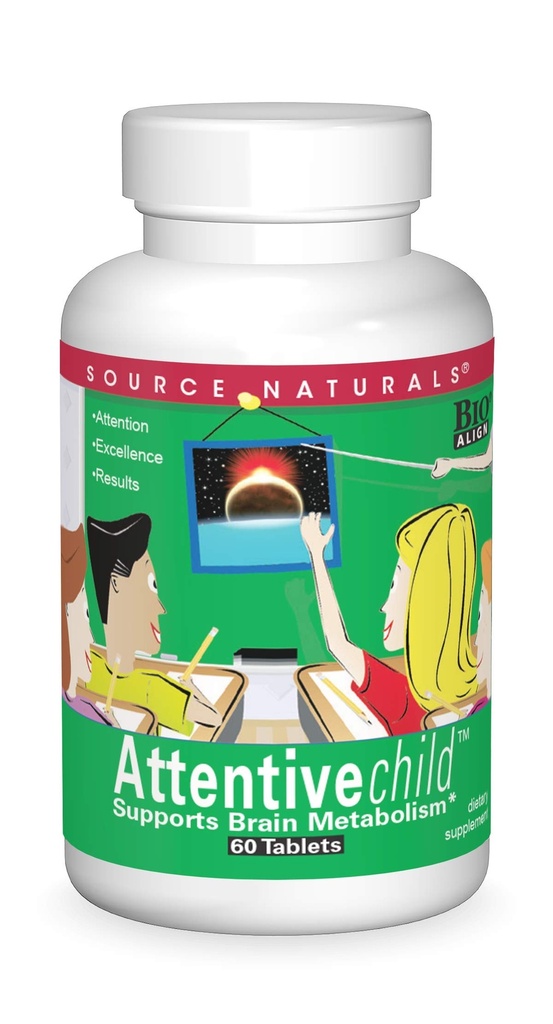 Source Naturals Attentive Child - Healthy Cognitive Nutrients for Active Children - Βελτιωμένη Εστίαση & Προσοχή με DMAE, Μαγνήσιο, Ψευδάργυρο & Σπέρματα Σταφυλής - 60 δισκία