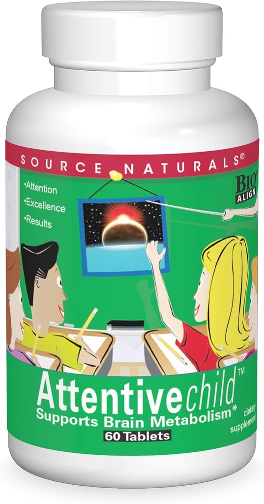 Source Naturals Attentive Child - Healthy Cognitive Nutrients for Active Children - Βελτιωμένη Εστίαση & Προσοχή με DMAE, Μαγνήσιο, Ψευδάργυρο & Σπέρματα Σταφυλής - 60 δισκία