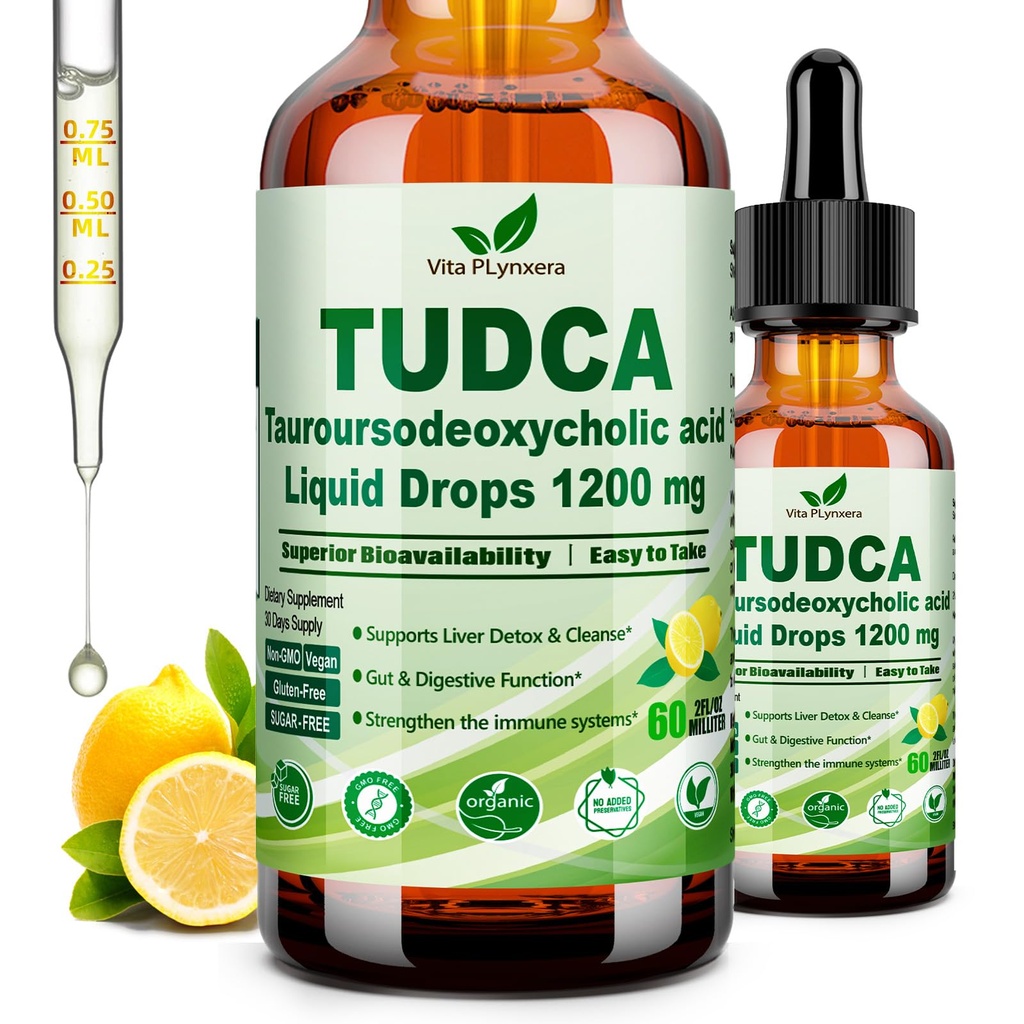 Pure TUDCA Bile Salts Liquid Drops 1200mg (Tauroursodeoxycholic Acid) Premium Liver Support, Bile Flow & Gallbladder Cleanse Supplement丨High Absorption Liquid | Non-GMO | 3rd Party Tested | 2 Fl Oz