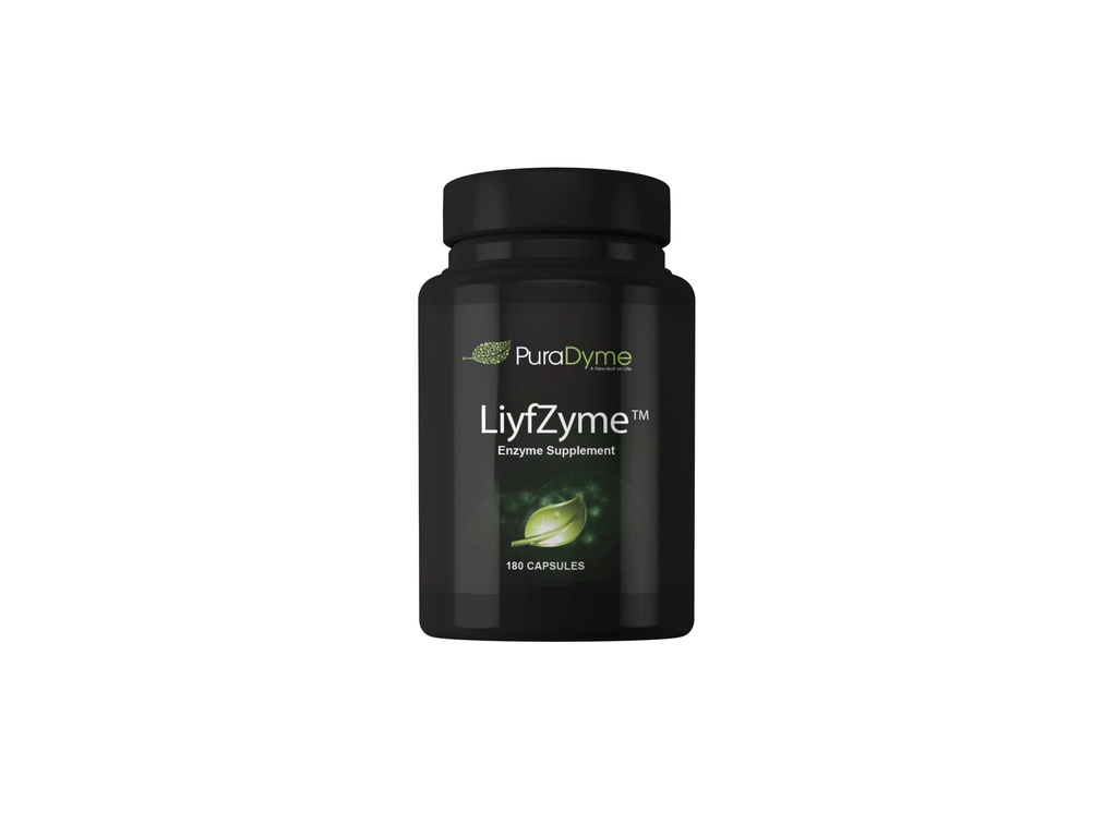LiyfZyme Plant Based Digestive Enzyme Supplement - 180 Veggie Caps. PuraDyme By Lou Cornoa.