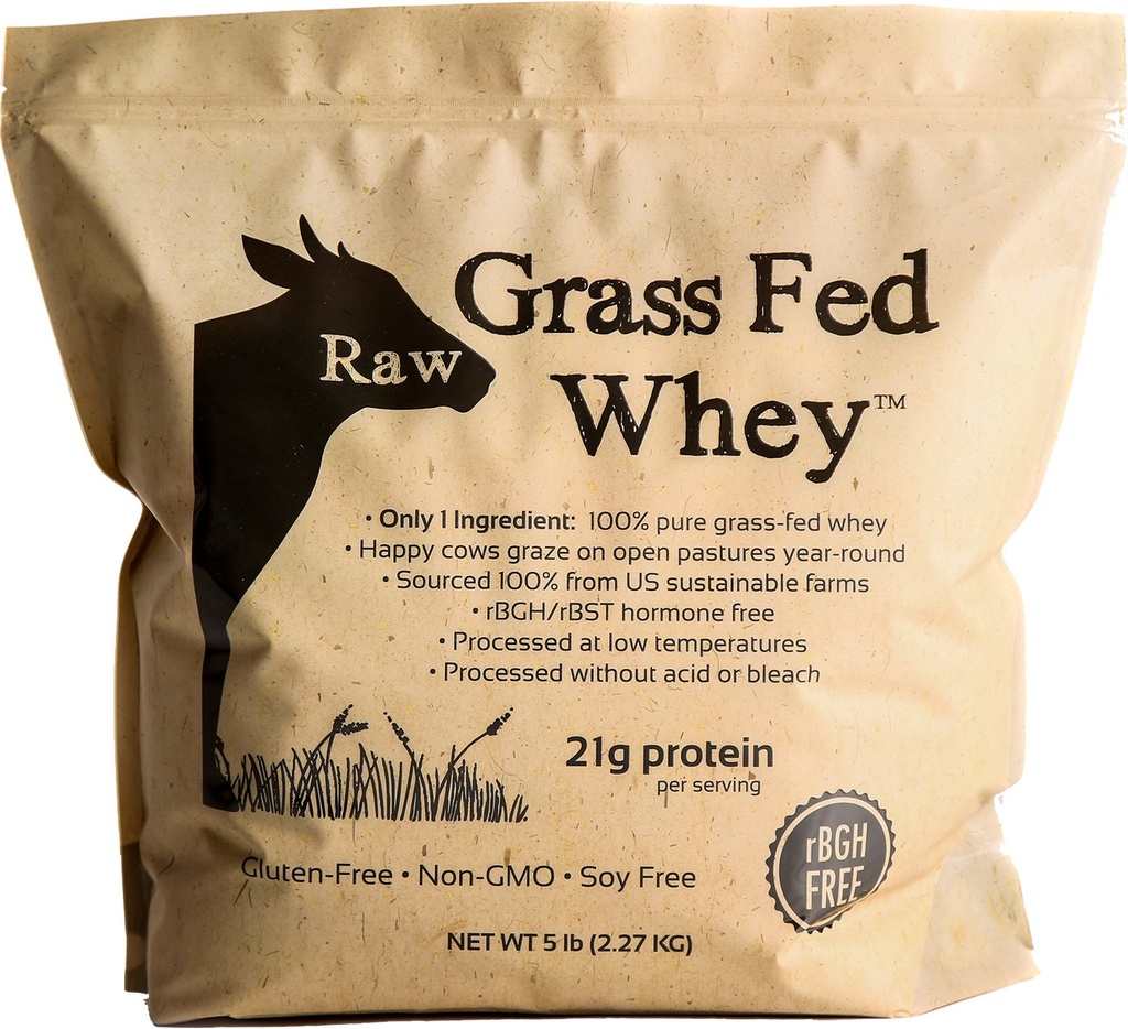 Raw Grass Fed Whey Protein Powder, Unflavored – 1 Ingredient, No Additives or Fillers, Undenatured, Made in USA, 5 lb