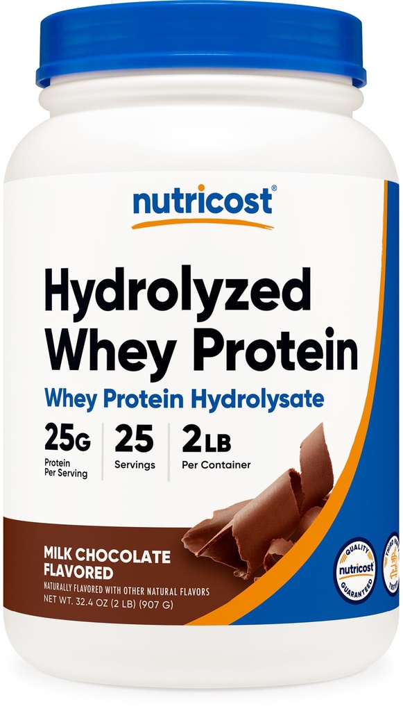 Nutricost Hydrolyzed Whey Protein Powder (Chocolate) 2 LBS - Whey Protein Hydrolysate, 25g of Protein, GMO-Free, Gluten-Free