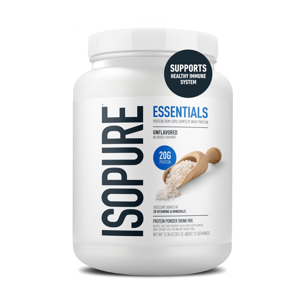Isopure Essentials 100% Whey Protein Powder, with Vitamins, 20g Protein Per Serving, Unflavored, 13 Servings (Pack of 1)