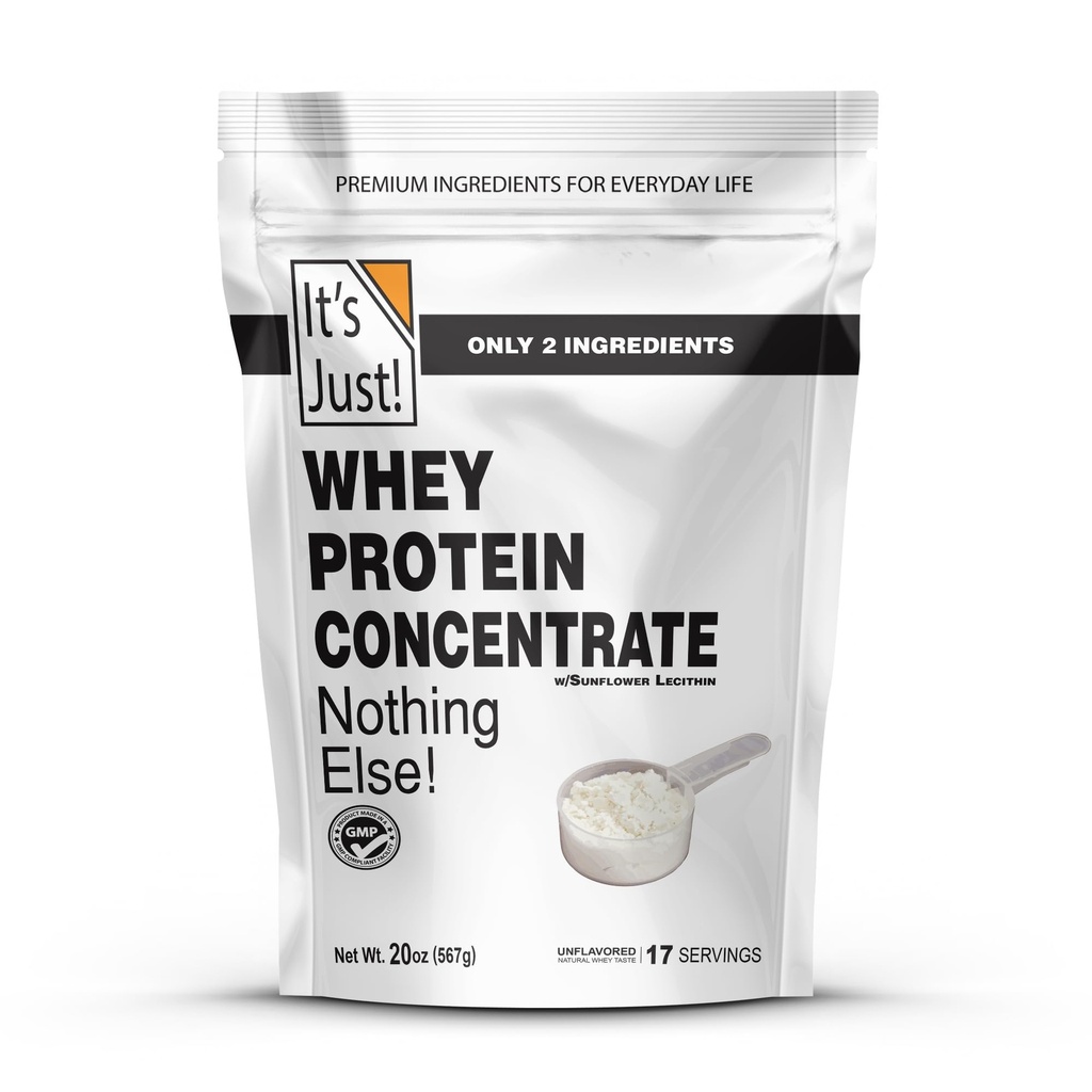 It's Just! - 100% Whey Protein Concentrate, GLP-1 Friendly, Made in USA, No RBST/rBGH Hormones, Premium WPC-80, No Added Flavors or Artificial Sweeteners (1.25 Pound, Unflavored)