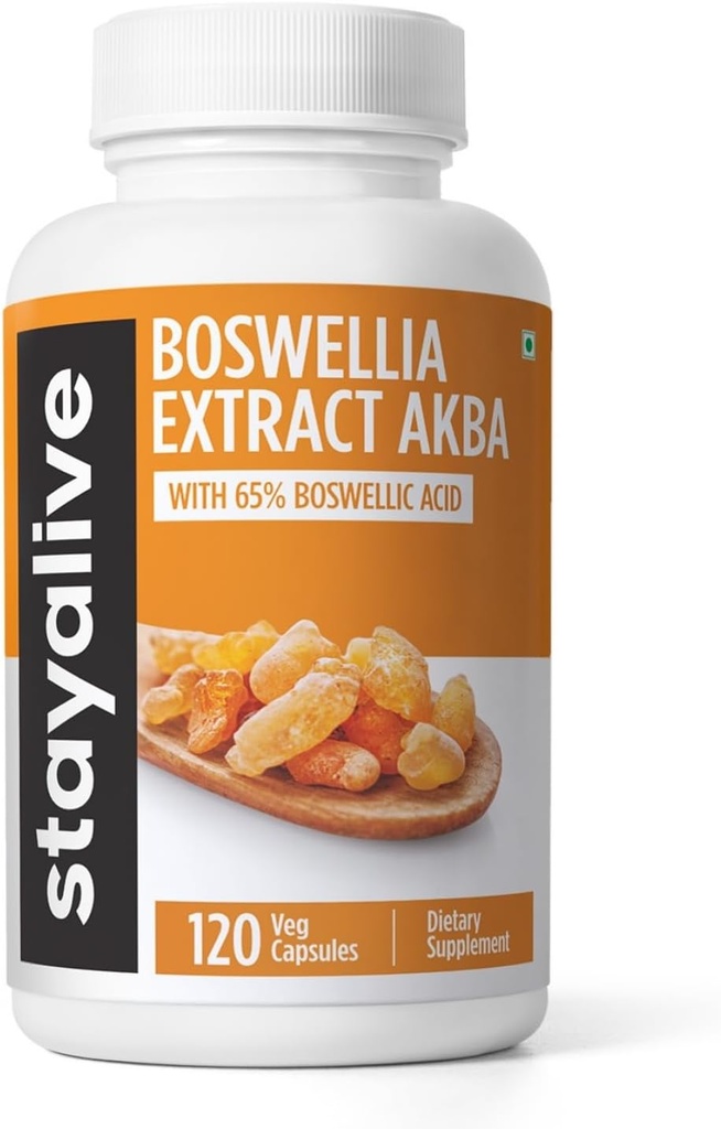 STAY ALIVE Boswellia Serrata Extract Κάψουλες 1000mg με AKBA και 65% Boswellic Acid, 12:1 Resin Extract Powder, 120 Count for 2-Month Supply, Non-GMO and Gluten-free Boswellia Συμπλήρωμα