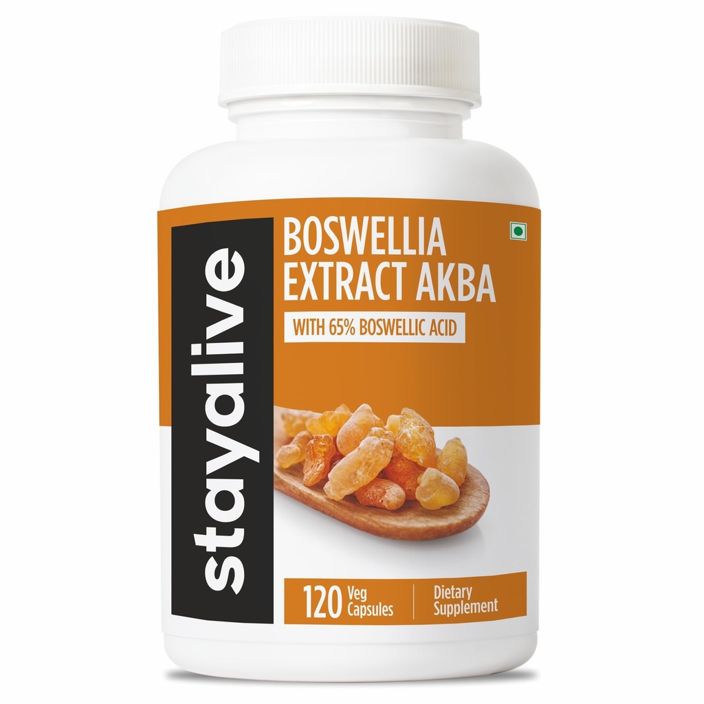 STAY ALIVE Boswellia Serrata Extract Capsules 1000mg with AKBA and 65% Boswellic Acid, 12:1 Resin Extract Powder, 120 Count for 2-Month Supply, Non-GMO and Gluten-Free Boswellia Supplement