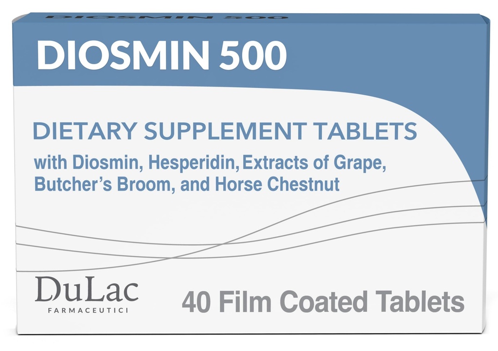 Dulac Diosmin 500, Micronized Diosmin Hesperidin Dietary Supplement 1000mg per serving, Horse Chestnut Extract, Butcher’s Broom & Red Grape Extract, Leg Circulation Support, 40 Tablets, Made in Italy