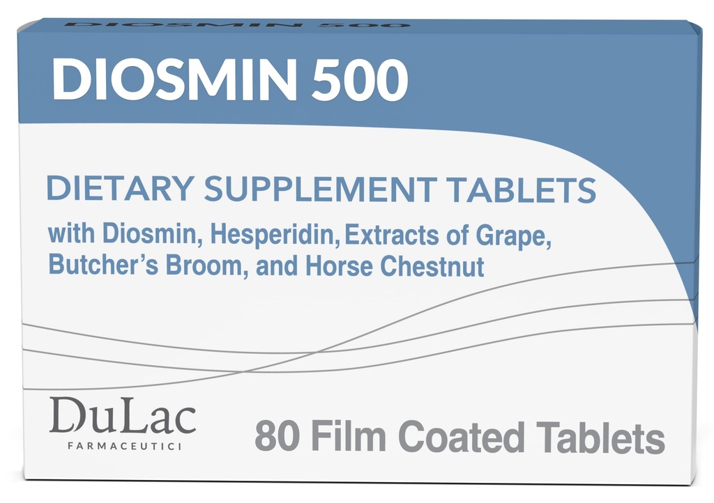 Dulac Diosmin 500, Micronized Diosmin Hesperidin Dietary Supplement 1000mg per serving, Horse Chestnut Extract, Butcher’s Broom & Red Grape Extract, Leg Circulation Support, 80 Tablets, Made in Italy