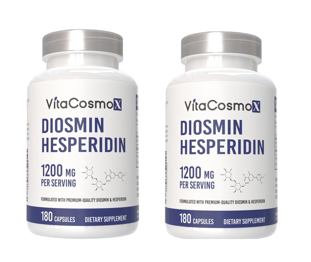 Diosmin Hesperidin 1200 mg Complex, 180 κάψουλες, Citrus Bioflavonoids πλούσιο εκχύλισμα φρούτων, 100% χορτοφαγική, μη ΓΤΟ και συμπλήρωμα διοσμίν χωρίς γλουτένη με μέγιστη δύναμη - 2 συσκευασίες