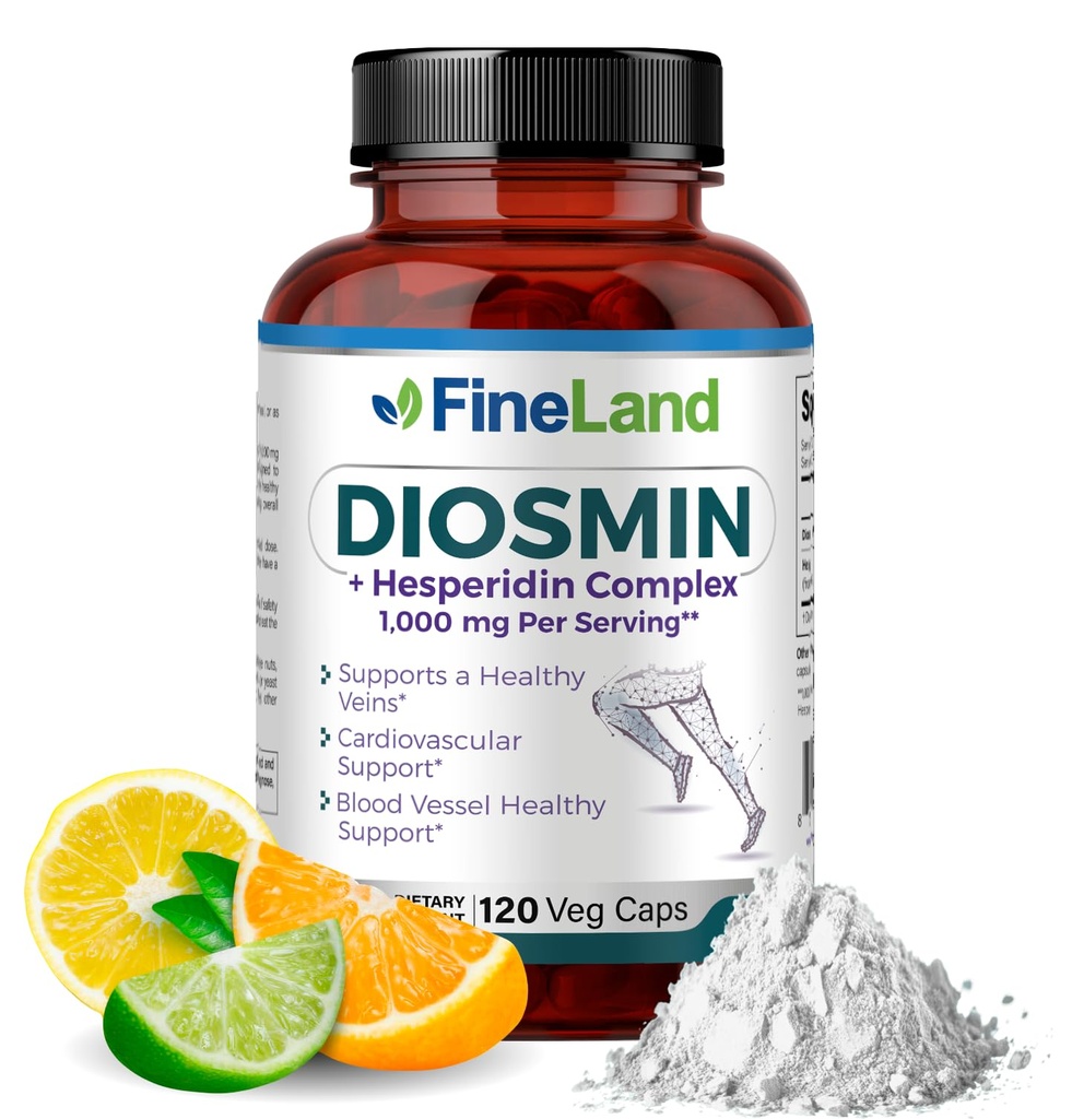 FineLand Diosmin & Hesperidin Complex, Premium Advanced Formula, 1000 mg, Blood Flow and Circulation Support, 120 κάψουλες, 100% Vegan, Όλα φυσικά