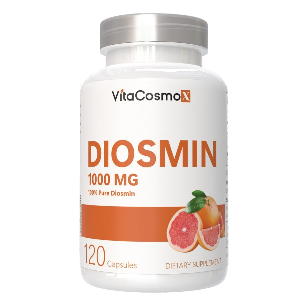 Diosmin Capsules, 120 Count, 1000 mg Serving, Vegan, Citrus Bioflavonoids 100% Vegetarian, Non-GMO & Gluten Free Diosmin Supplement with Max Strength