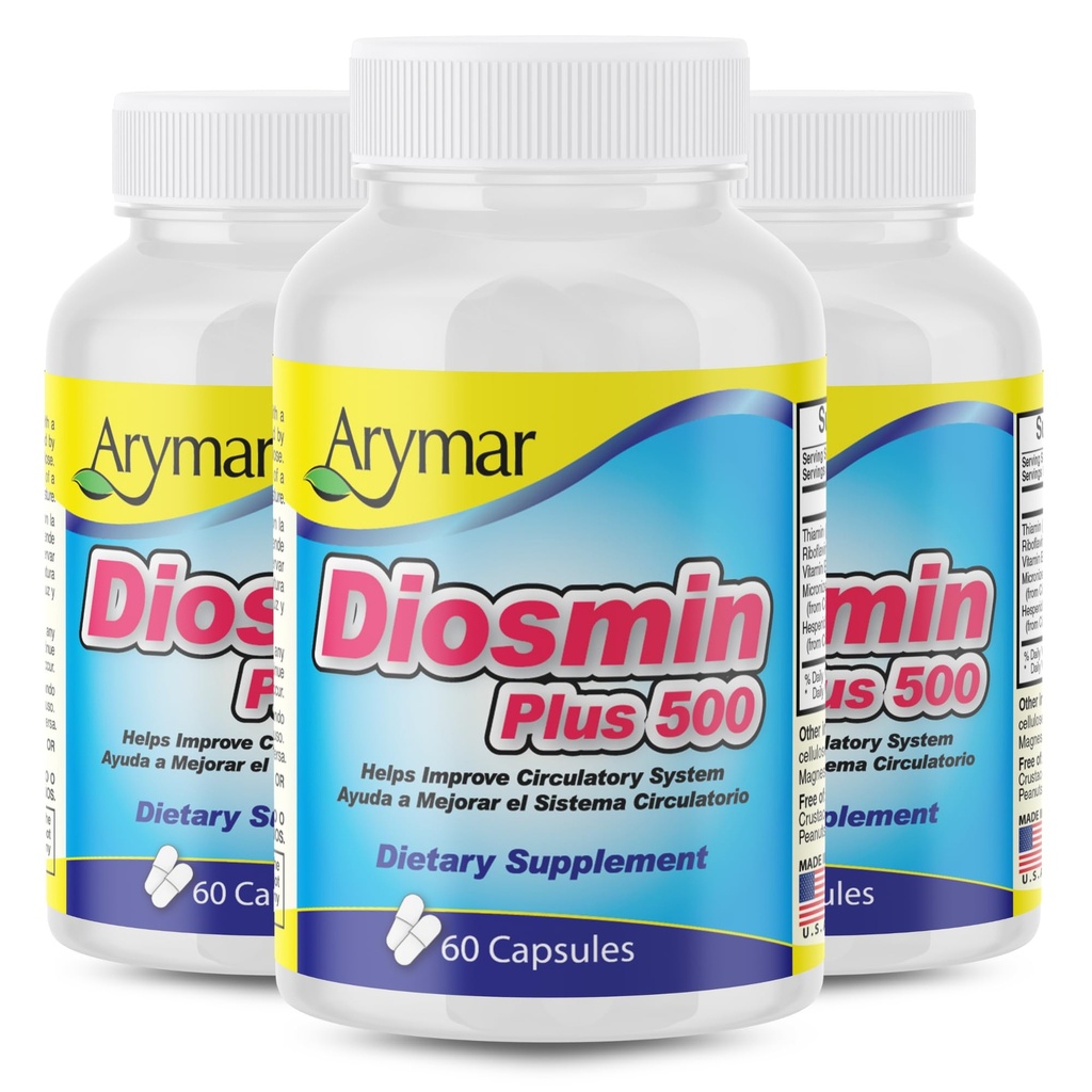 Arymar Diosmin Plus 500 with Hesperidin & B Vitamins – 60 Capsules (3-Pack)