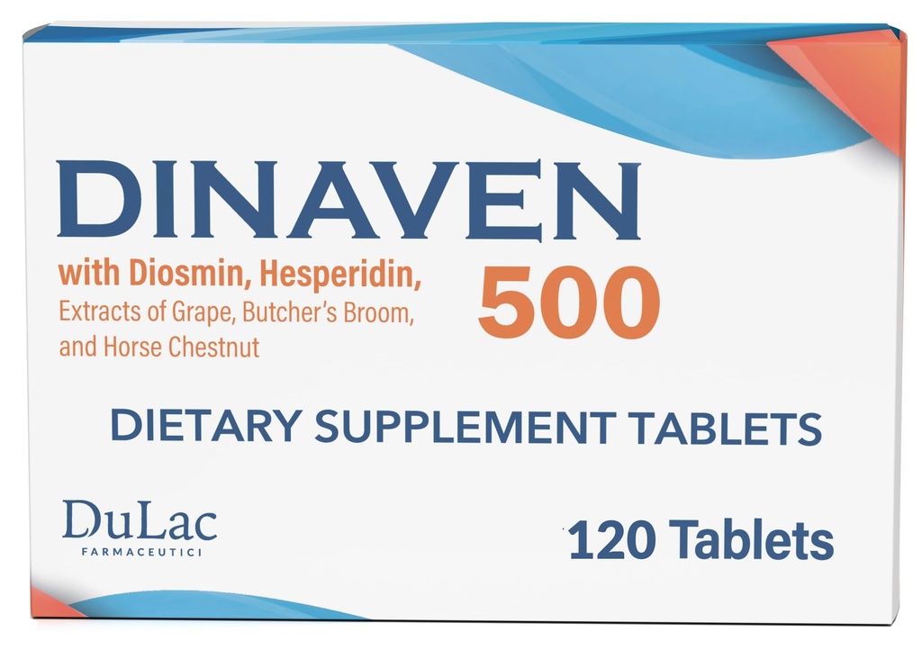 Dulac Dinaven 500, Micronized Diosmin Hesperidin Dietary Supplement 1000mg per serving, Horse Chestnut Extract, Butcher’s Broom & Red Grape Extract, Leg Circulation Support, 120 Tablets, Made in Italy