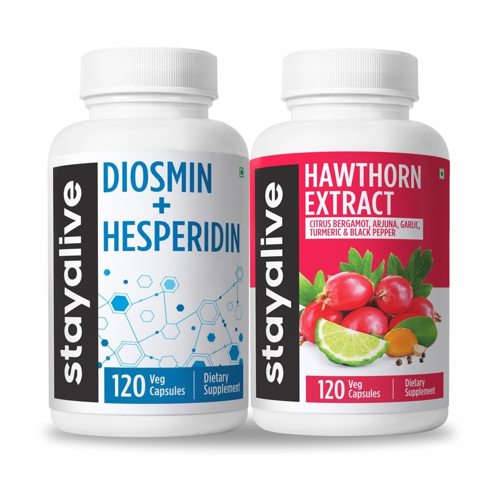 STAY ALIVE Diosmin Hesperidin and Hawthorn Berry Bundle with Citrus Bergamot and Arjuna Extract, 240 Vegan Pills, Non-GMO & Gluten Free Heart Health Supplement