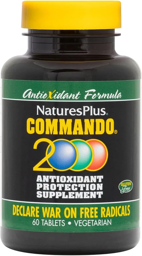 Natures Plus Commando 2000-60 Tablets - Αντιοξειδωτική προστασία - Υποστηρίζει τον εγκέφαλο, την κυκλική λειτουργία & το ανοσοποιητικό σύστημα - χορτοφαγικά, χωρίς γλουτένη - 30 εξυπηρετήσεις
