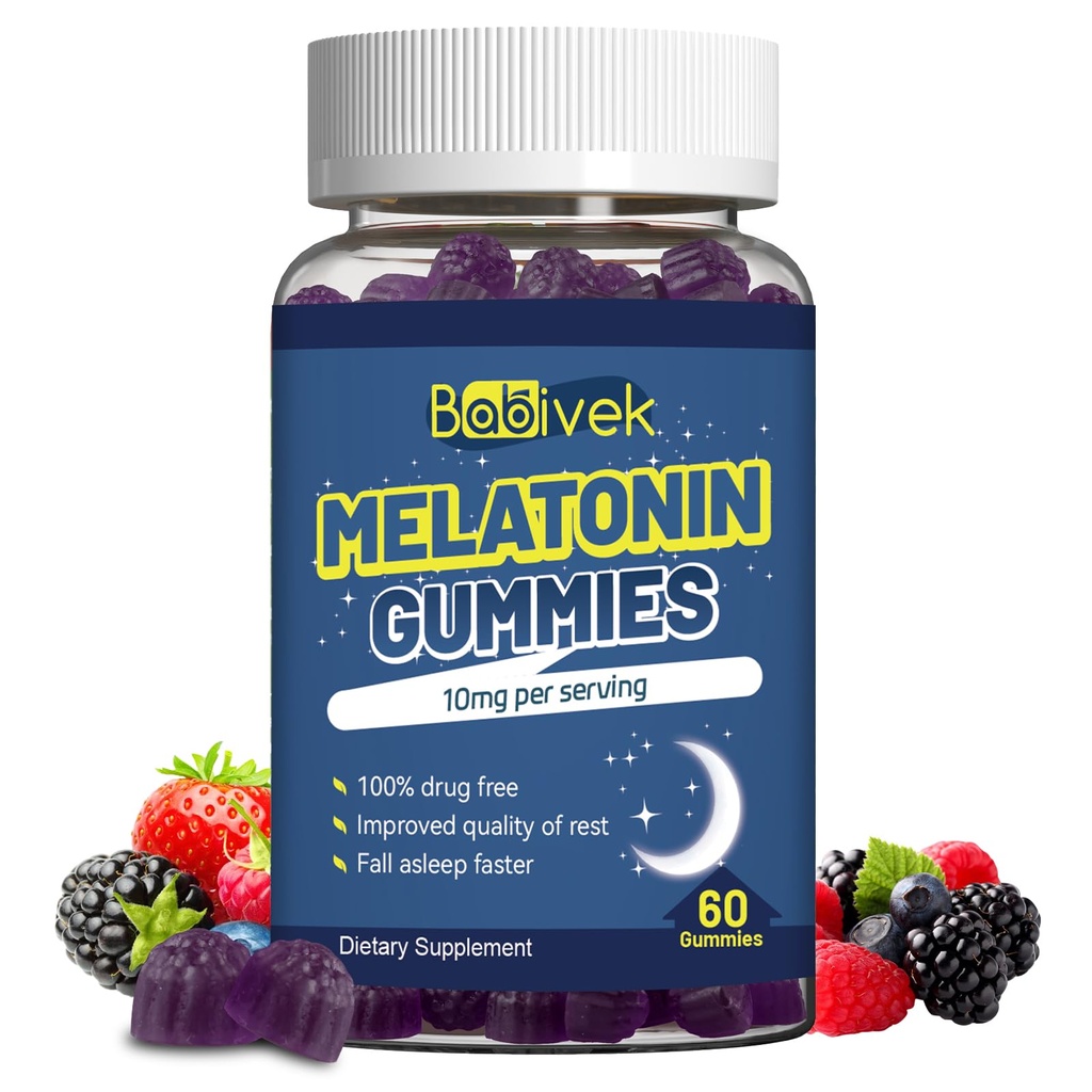 Melatonin 10mg Gummies for Sleep Support, Natural Berry Flavor, Non-GMO, Gluten Free, Vegan, 60 Count, 2 Month Supply – Bedtime Relaxation & Restful Sleep Aid