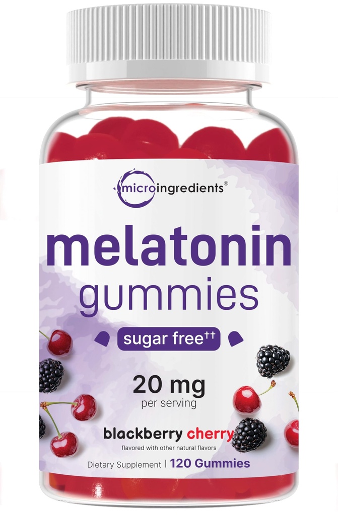 Micro Ingredients Melatonin 20mg Gummies for Adults, 120 Count | Sleep Aid 10mg Melatonin per Gummy | Sugar Free BlackBerry Cherry Flavor | No Drug + Non-Habit-Forming | Non-GMO, Gluten Free