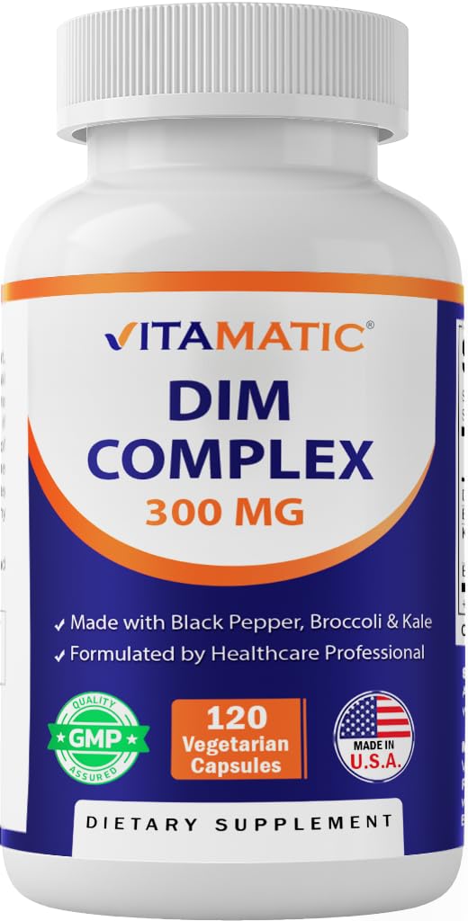 Vitamatic DIM Supplement Complex για γυναίκες & άνδρες - 300mg - 120 κάψουλες Veg - Φτιαγμένα με μαύρο πιπέρι, σκόνη μπρόκολου & Kale σκόνη - μη ΓΤΟ & χωρίς γλουτένη - Υποστηρίζει ορμονική ισορροπία