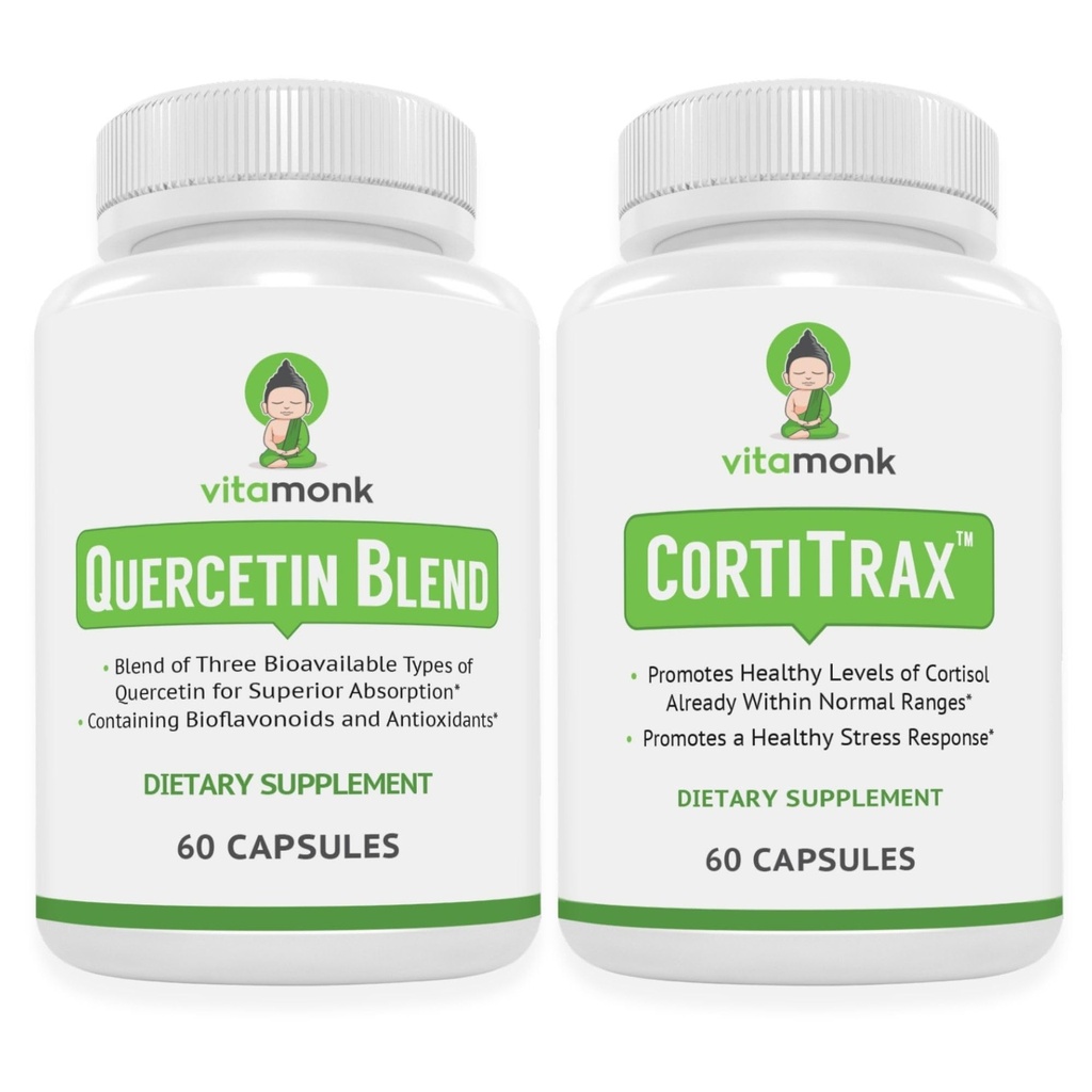 VitaMonk Quercetin & CortiTrax Cortisol Support - Immune, Antioxidant & Stress Balance - Quercetin 500mg, Bromelain, Adaptogens for Stress Management