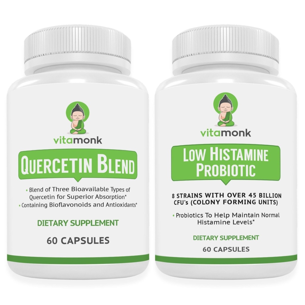 VitaMonk Quercetin Complex + Probiotic Bundle – Histamine, Immune & Digestive Support – Quercetin 500 mg per Serving (2 Capsules) with Bromelain + Probiotic Blend (45 Billion CFU, 8 Strains)