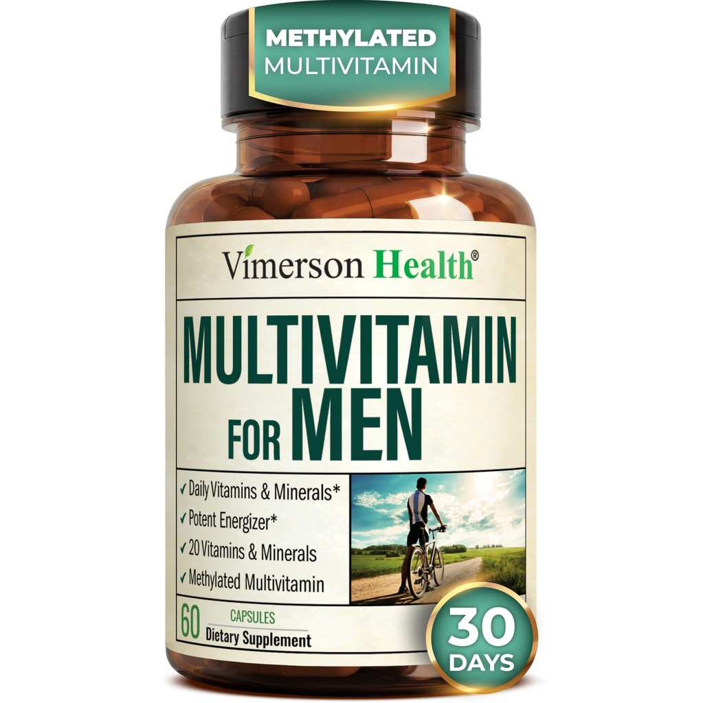 Multivitamin for Men with Methylated Vitamins and Chelated Minerals for Energy, Focus and Immune Health – Premium Daily Mens Multivitamins & Multiminerals – 60 Capsules