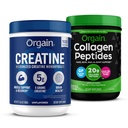 Orgain Creatine Monohydrate Powder 17.64 Oz (100 υπηρεσίες) & Collagen Peptides Powder 1lb (20g Grass Fed) Bundle - Άγευστη, μη ΓΤΟ συμπληρώματα για τους μυς, τον εγκέφαλο, το δέρμα και την κοινή υποστήριξη