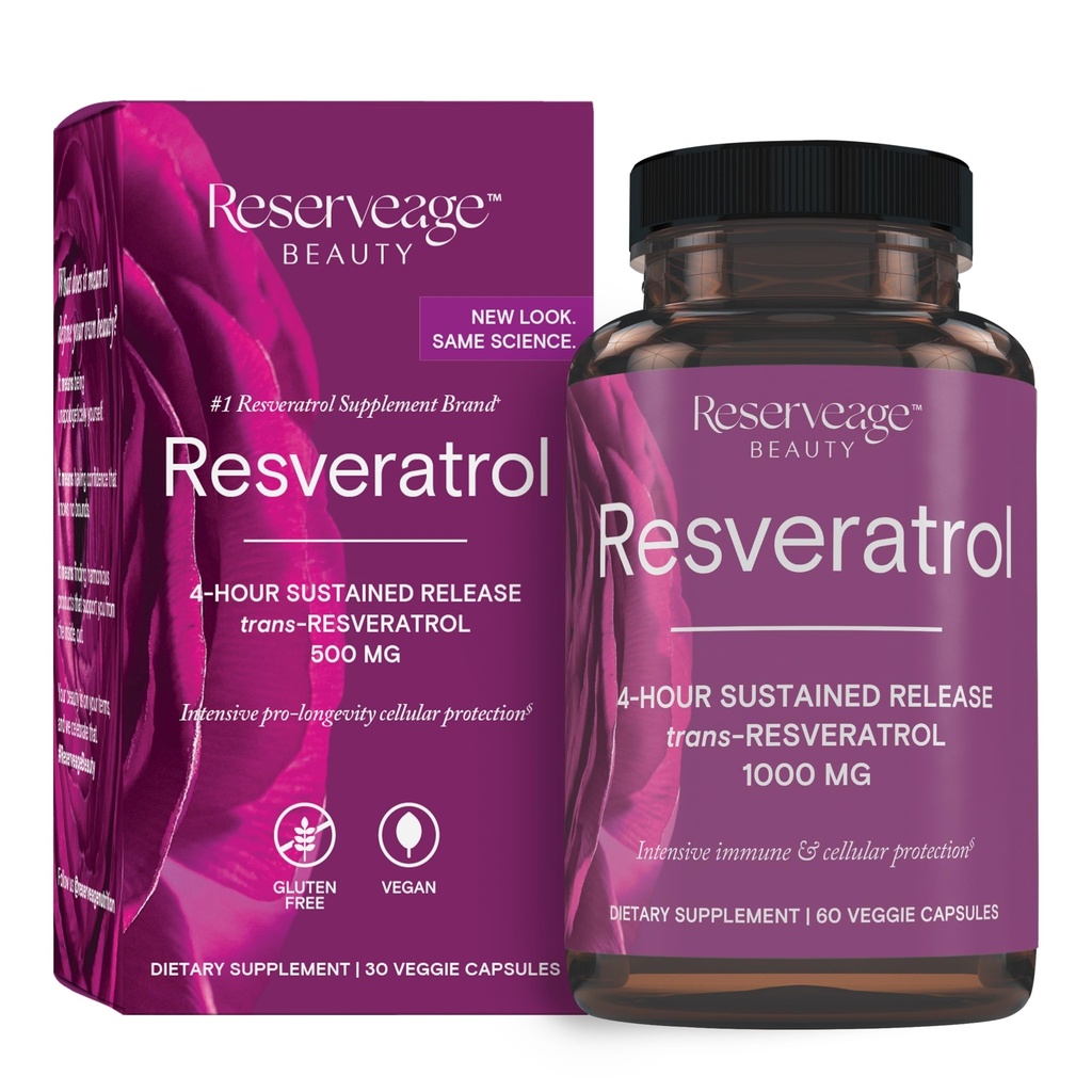 Reserveage Beauty, Resveratrol 1000 mg, Antioxidant Supplement for Heart Health and Immune Support, Supports Healthy Aging and Immune System, Paleo, Keto, 60 Capsules