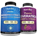 Nutrivein Premium Berberine 1200mg & Resveratrol Bundle - with Ceylon Cinnamon & Antioxidant with Acai Berry - Weight Management & Immune Plus Joint Support - Non-GMO, Vegan/Vegetarian - 120 Caps