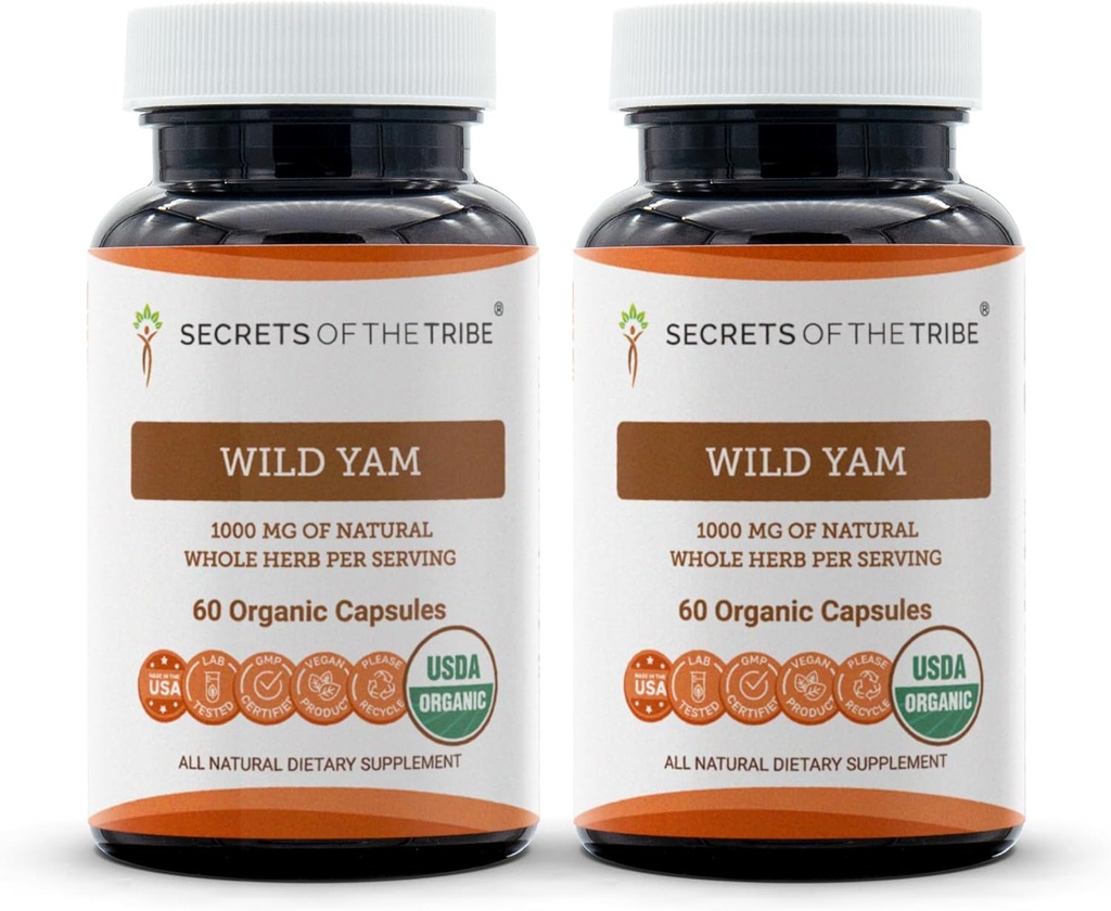 Μυστικά των καψακίων Wild Yam Φυλή 1000 mg που εκτρέφονται συνεχώς USDA Organic Wild Yam (Dioscorea Villosa) Αποξηραμένη Ρίζα, συμπλήρωμα υποστήριξης ορμονών (2x60 κάψουλες)