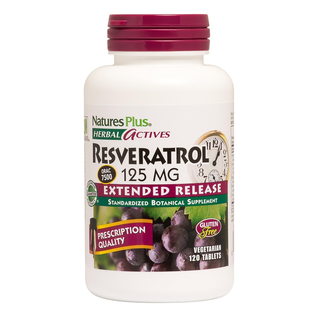 NaturesPlus Herbal Actives Resveratrol, Extended Release - 120 Tablets - Vegetarian, Gluten Free - 60 Servings