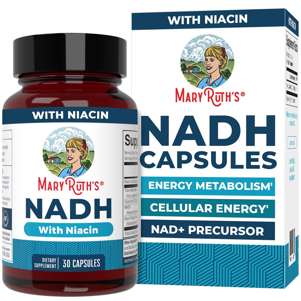 MARYRUTH'S NADH Capsules | Niacin | NAD+ Precursor | Trans-Resveratrol | CoQ10 | Cellular Energy | Energy Metabolism | Cognitive Function | Vegan | Gluten-Free | 1 Capsule Daily | 30 Servings