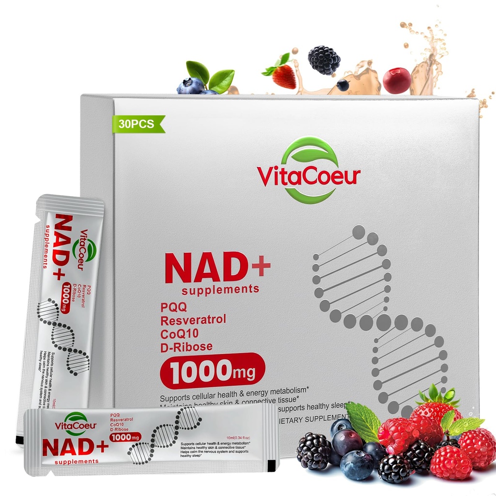 1000mg NAD+ Supplement Liquid with Organic Resveratrol, Nicotinamide Riboside & PQQ, CoQ10, ALA, Boost Energy Focus, DNA Repair & Activate Longevity Cells, NAD Resveratrol for Men & Women