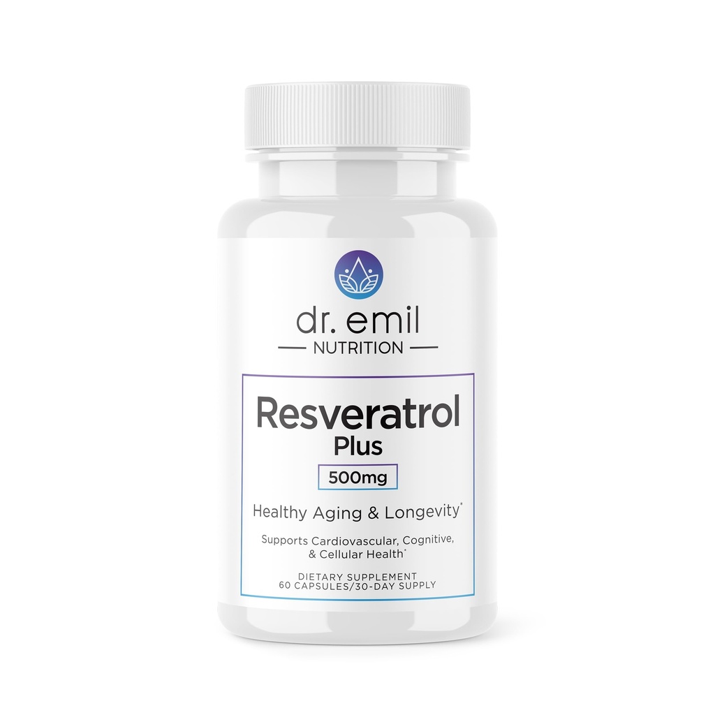 DR. EMIL NUTRITION Resveratrol Supplement - Healthy Aging Supplement with 500mg Resveratrol and 100mg Quercetin - Supports Normal Cellular & Cognitive Health, 60 Capsules