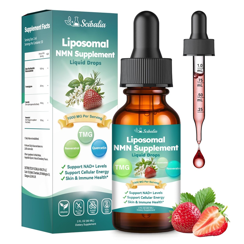 NMN Supplement Liquid Drops,4-in-1 NMN Beta 1000mg w. Quercetin TMG Resveratrol for Anti Aging Energy & Immune Support, NMNH Alternative Liposomal High Absorption for Women Men
