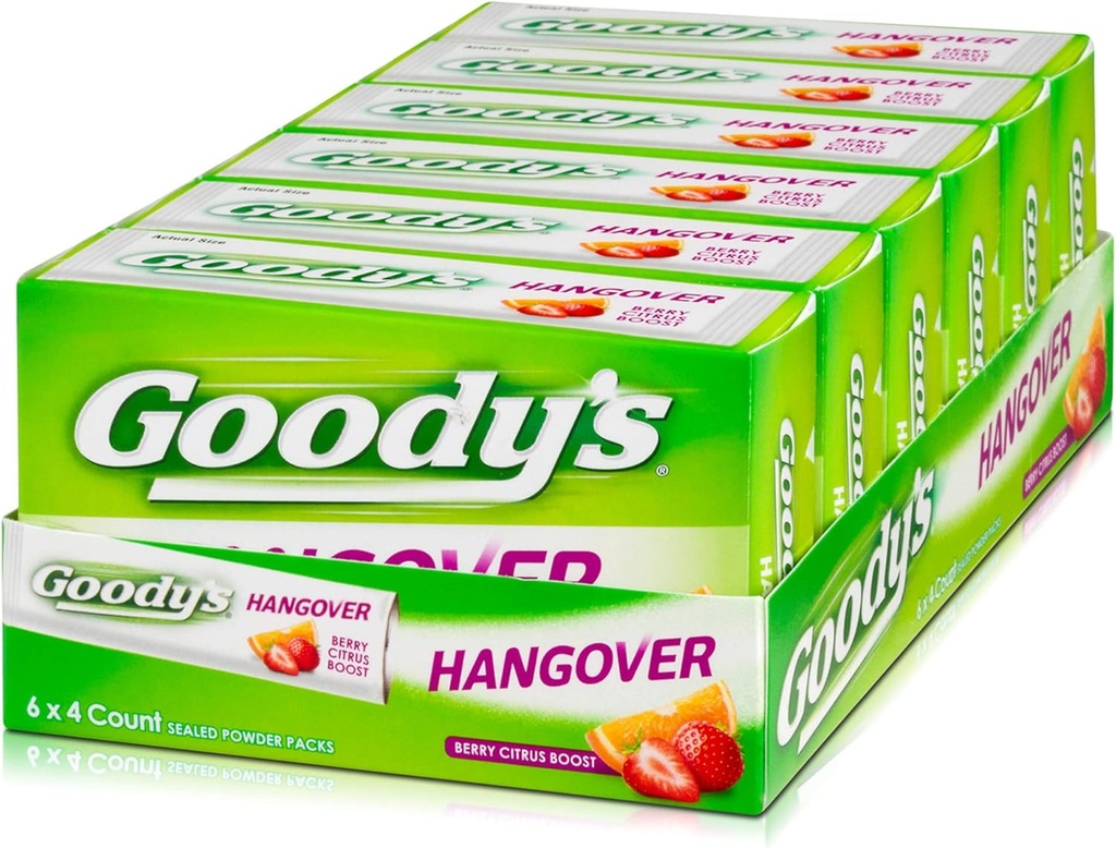 Σκόνες Hangover Goody, Fast Pain Relief, Berry Citrus Flavor, 4 Stick Powders, 6 Pack