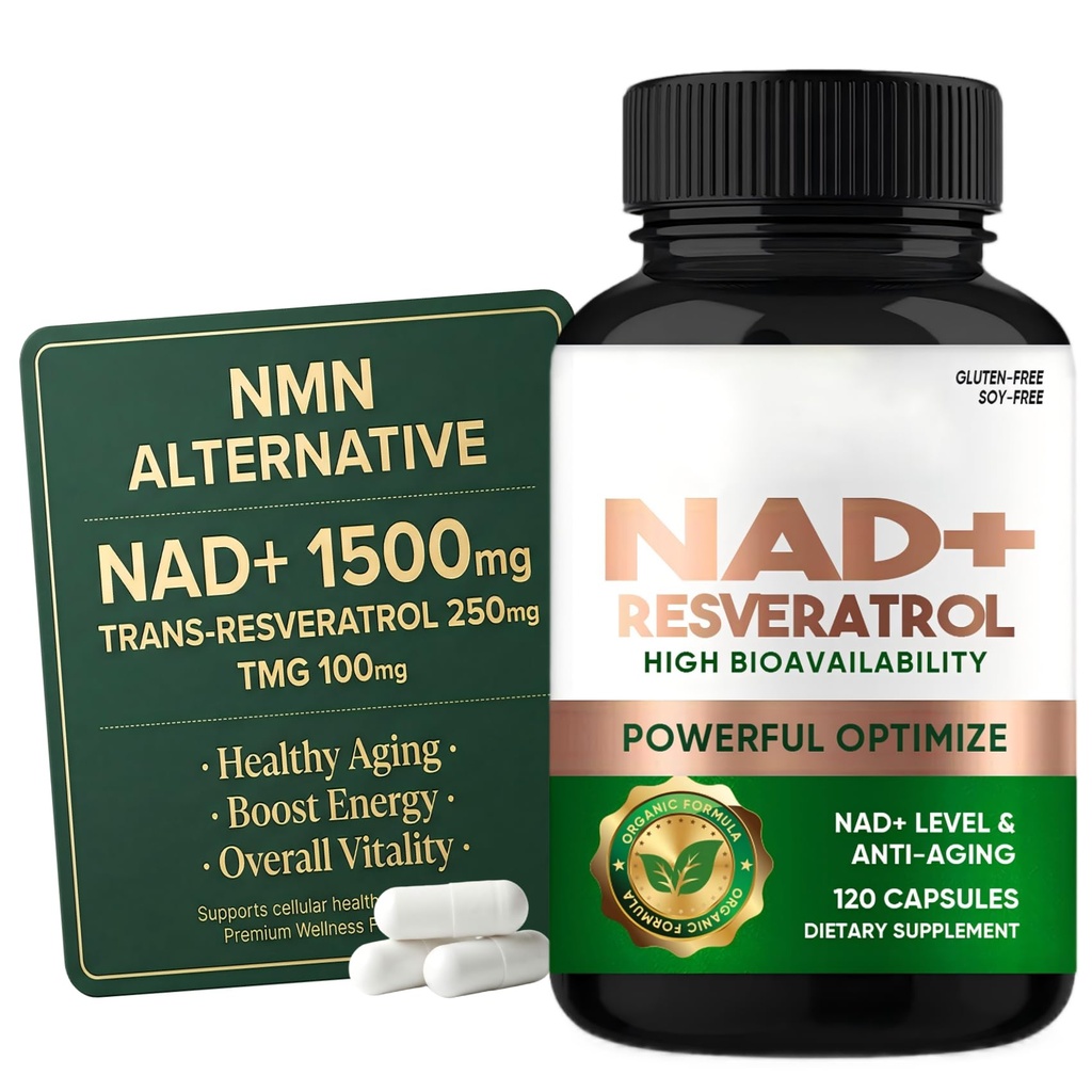 NAD+ Resveratrol Supplement 120 Capsules, Supports Healthy Aging, Cellular Energy, Metabolism & Brain Boost for Men & Women