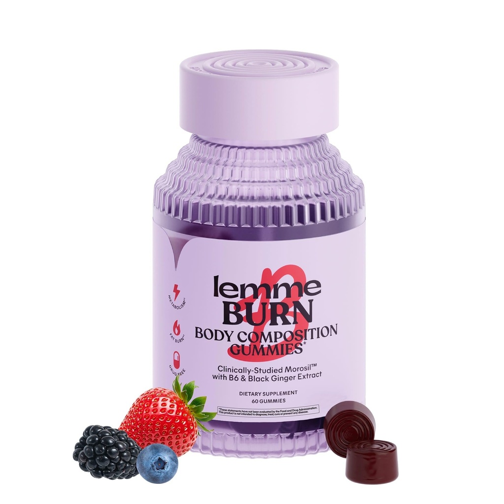 Lemme Burn Belly Fat & Metabolism Gummies for Women & Men with Clinically Studied Morosil, Black Ginger, B6, B12, Chromium, Vegan, Gluten-Free, Berry Flavor (60 Count)