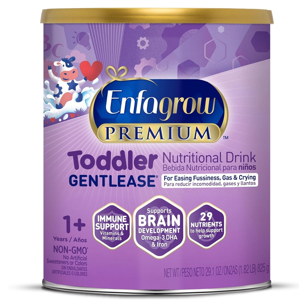 Enfagrow PREMIUM Gentlease Toddler Διατροφικό Ποτό, Φτιαγμένο με Αληθινό Γάλα, Σχεδιασμένο για να απαλύνει Fussisness, Αέριο & Κλάμα, Εγκεφαλικό-Κτίριο Omega-3, Θρεπτικά συστατικά για την ανάπτυξη & ανοσοποιητική υποστήριξη, σκόνη μπορεί, 29.1 Oz