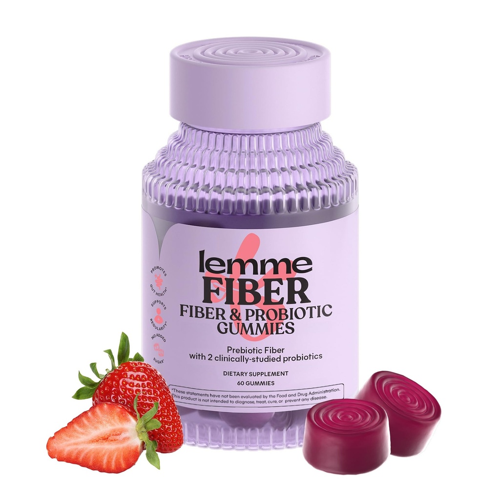 Lemme Fiber & Probiotic Gummies for Adults, Promotes Regularity & Digestive Health, No Sugar Added Strawberry Flavor, 4g Prebiotic Fiber & Clinically Studied Probiotic Strains, (60 Count)