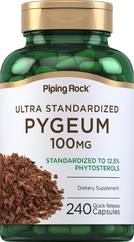 Piping Rock Pygeum Supplement for Men and Women | 100mg | 240 Capsules | Africanum Bark Extract | Ultra Standardized Phytosterols | Non-GMO, Gluten Free