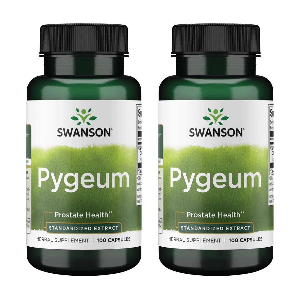 Swanson Pygeum Herbal Supplement for Men Over 40 Seeking Prostate, Bladder, and Urinary Tract Support - 125 mg (100 Capsules, 2 Pack)