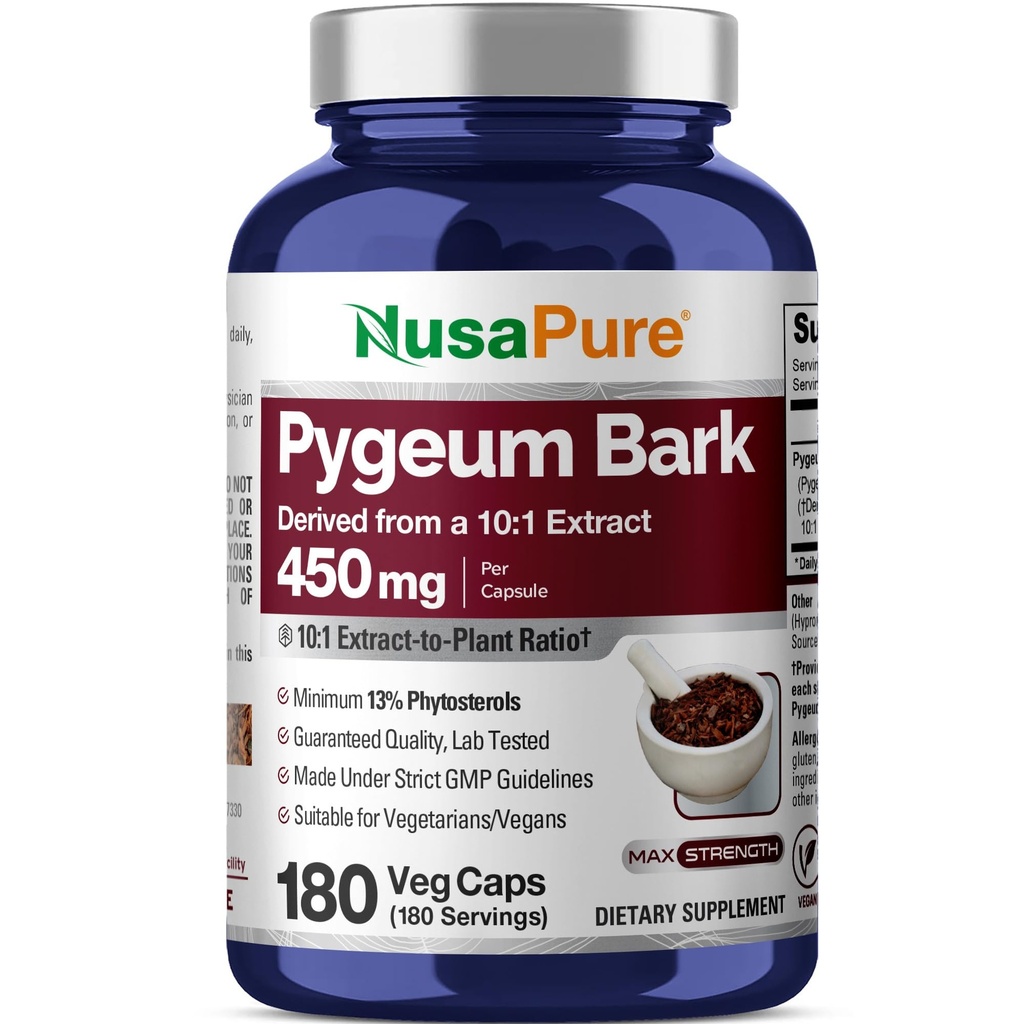 NusaPure Pygeum Bark Capsules, 450 mg, 180 Veg Capsules (Non-GMO, Vegan)